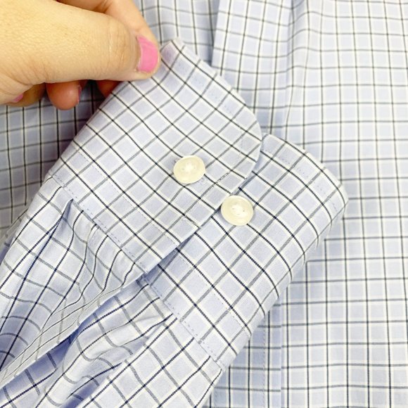 BLOOMINGDALE'S Blue Plaid Long Sleeve Button Down Dress Shirt Neck Size 15 ½ - Picture 4 of 9